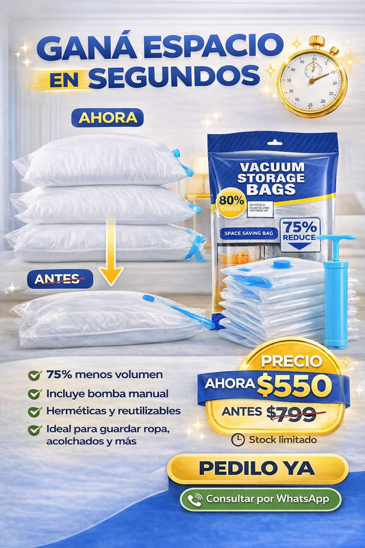 Pack x5 Bolsas de Vacío Compresoras + Bomba Manual