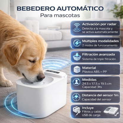 Bebedero Automático Inteligente para Mascotas | 3L con Sensor de Radar