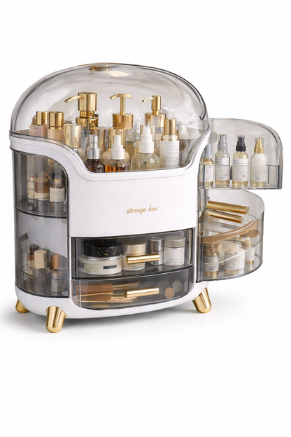 Organizador de Maquillaje Acrílico con Compartimentos Giratorios (30x34x20cm)