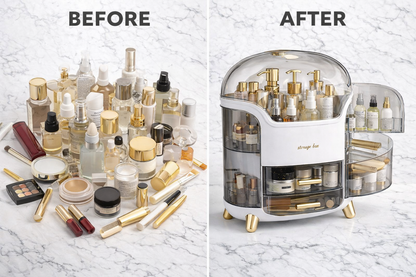 Organizador de Maquillaje Acrílico con Compartimentos Giratorios (30x34x20cm)