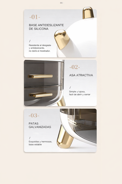 Organizador de Maquillaje Acrílico con Compartimentos Giratorios (30x34x20cm)