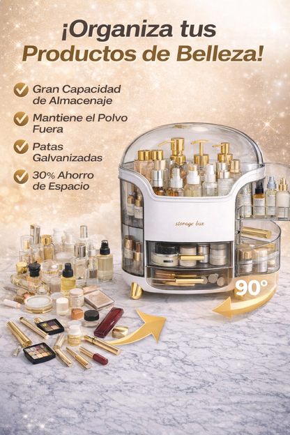 Organizador de Maquillaje Acrílico con Compartimentos Giratorios (30x34x20cm)