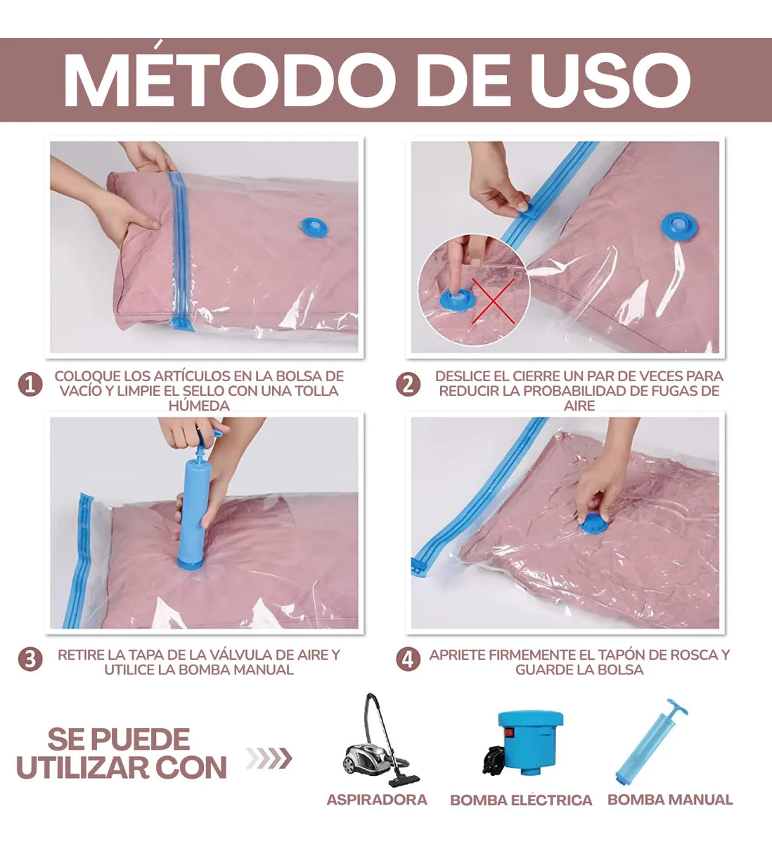 Pack x5 Bolsas de Vacío Compresoras + Bomba Manual