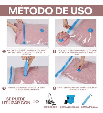 Pack x5 Bolsas de Vacío Compresoras + Bomba Manual